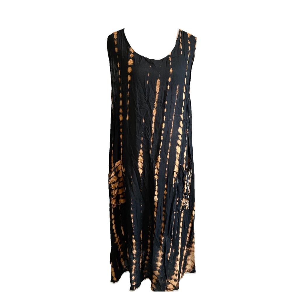 Tie Dye Tank Dress Hippie Festival Swim Coverup Island Planet Pocket Earth Tones